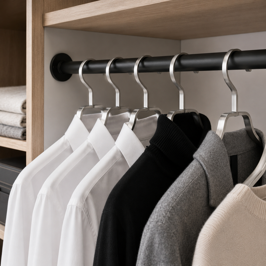 Stainless steel hangers holding premium garments 